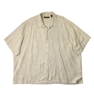 Tori Richard Shirt Mens 4XB Big Cream Silk Short Sleeve Side Vent Hem Jacquard
